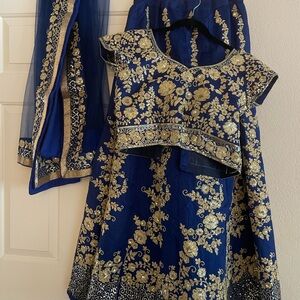 New Royal Blue and Gold lehenga choli